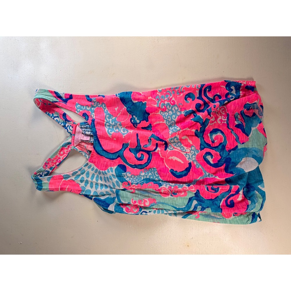 Lilly Pulitzer Tank Top Women XXS Pink Y2K Paisley Racerback Slub Knit